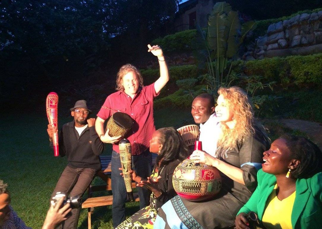 Musicians playing traditional drums outdoors