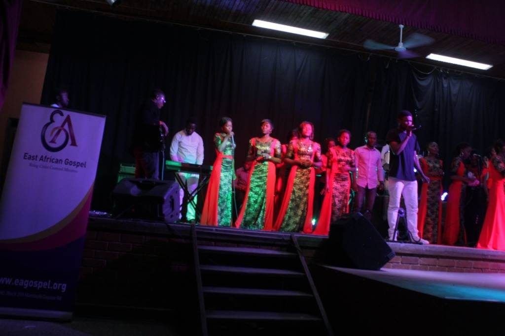 Gospel choir ministering on stage